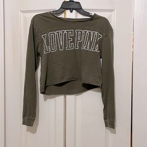 PINK Victoria’s Secret Army Green Long Sleeve Crop Top